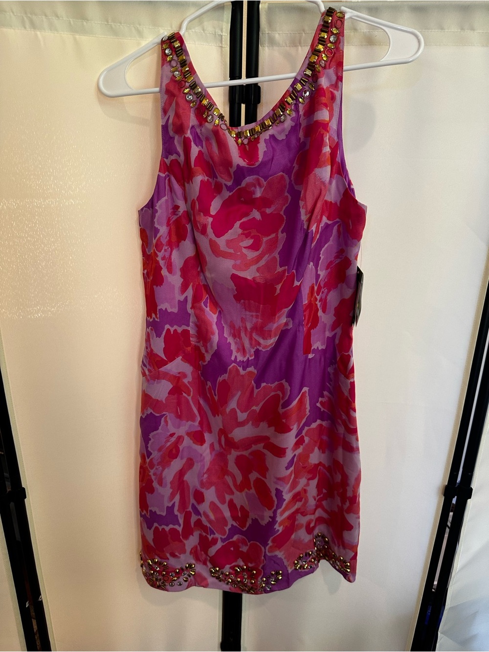 NWT Lilly Pulitzer Sleeveless Floral Beaded Shift Dress in Pink and Purple